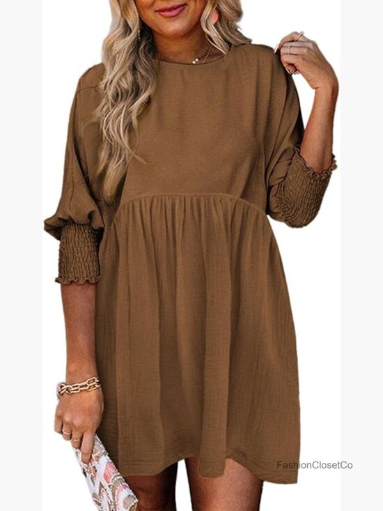 Dresses & Skirts - Casual Empire Waist Babydoll Mini Dress with 3/4 Sleeves